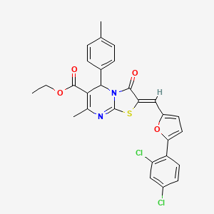molecular formula C28H22Cl2N2O4S B3878544 ethyl 2-{[5-(2,4-dichlorophenyl)-2-furyl]methylene}-7-methyl-5-(4-methylphenyl)-3-oxo-2,3-dihydro-5H-[1,3]thiazolo[3,2-a]pyrimidine-6-carboxylate 