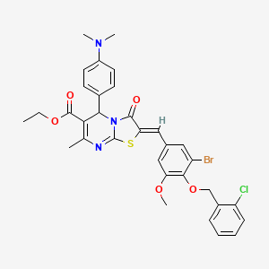 molecular formula C33H31BrClN3O5S B3878565 ethyl 2-{3-bromo-4-[(2-chlorobenzyl)oxy]-5-methoxybenzylidene}-5-[4-(dimethylamino)phenyl]-7-methyl-3-oxo-2,3-dihydro-5H-[1,3]thiazolo[3,2-a]pyrimidine-6-carboxylate 