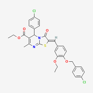 molecular formula C32H28Cl2N2O5S B3878575 ethyl 2-{4-[(4-chlorobenzyl)oxy]-3-ethoxybenzylidene}-5-(4-chlorophenyl)-7-methyl-3-oxo-2,3-dihydro-5H-[1,3]thiazolo[3,2-a]pyrimidine-6-carboxylate 