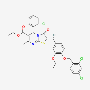 molecular formula C32H27Cl3N2O5S B3878629 ethyl 5-(2-chlorophenyl)-2-{4-[(2,4-dichlorobenzyl)oxy]-3-ethoxybenzylidene}-7-methyl-3-oxo-2,3-dihydro-5H-[1,3]thiazolo[3,2-a]pyrimidine-6-carboxylate 