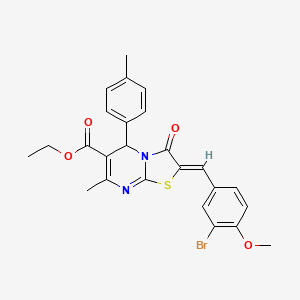 molecular formula C25H23BrN2O4S B3878671 ethyl 2-(3-bromo-4-methoxybenzylidene)-7-methyl-5-(4-methylphenyl)-3-oxo-2,3-dihydro-5H-[1,3]thiazolo[3,2-a]pyrimidine-6-carboxylate 