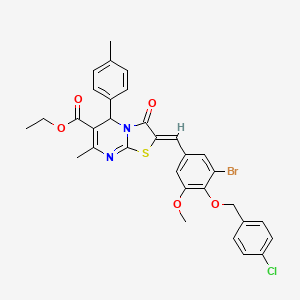 ethyl 2-{3-bromo-4-[(4-chlorobenzyl)oxy]-5-methoxybenzylidene}-7-methyl-5-(4-methylphenyl)-3-oxo-2,3-dihydro-5H-[1,3]thiazolo[3,2-a]pyrimidine-6-carboxylate