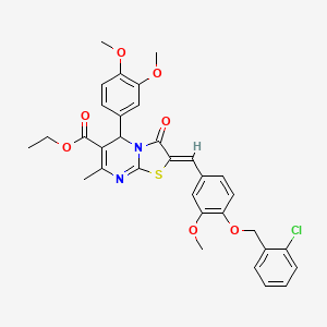 molecular formula C33H31ClN2O7S B3878752 ethyl 2-{4-[(2-chlorobenzyl)oxy]-3-methoxybenzylidene}-5-(3,4-dimethoxyphenyl)-7-methyl-3-oxo-2,3-dihydro-5H-[1,3]thiazolo[3,2-a]pyrimidine-6-carboxylate 