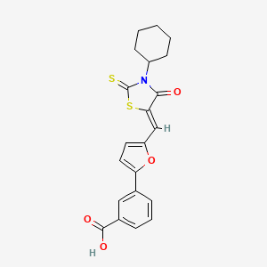 molecular formula C21H19NO4S2 B3878757 3-{5-[(3-cyclohexyl-4-oxo-2-thioxo-1,3-thiazolidin-5-ylidene)methyl]-2-furyl}benzoic acid 