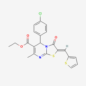 molecular formula C21H17ClN2O3S2 B3878806 ethyl 5-(4-chlorophenyl)-7-methyl-3-oxo-2-(2-thienylmethylene)-2,3-dihydro-5H-[1,3]thiazolo[3,2-a]pyrimidine-6-carboxylate 