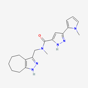 molecular formula C19H24N6O B3878850 N-(1,4,5,6,7,8-hexahydrocyclohepta[c]pyrazol-3-ylmethyl)-N-methyl-3-(1-methyl-1H-pyrrol-2-yl)-1H-pyrazole-5-carboxamide 