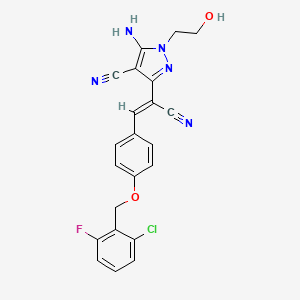 molecular formula C22H17ClFN5O2 B3878896 5-amino-3-(2-{4-[(2-chloro-6-fluorobenzyl)oxy]phenyl}-1-cyanovinyl)-1-(2-hydroxyethyl)-1H-pyrazole-4-carbonitrile 