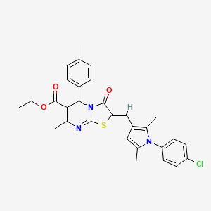molecular formula C30H28ClN3O3S B3878919 ethyl 2-{[1-(4-chlorophenyl)-2,5-dimethyl-1H-pyrrol-3-yl]methylene}-7-methyl-5-(4-methylphenyl)-3-oxo-2,3-dihydro-5H-[1,3]thiazolo[3,2-a]pyrimidine-6-carboxylate 