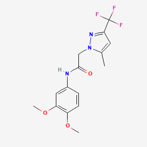 molecular formula C15H16F3N3O3 B3878945 N-(3,4-dimethoxyphenyl)-2-[5-methyl-3-(trifluoromethyl)-1H-pyrazol-1-yl]acetamide 