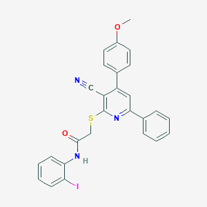 molecular formula C27H20IN3O2S B387902 2-{[3-cyano-4-(4-methoxyphenyl)-6-phenylpyridin-2-yl]sulfanyl}-N-(2-iodophenyl)acetamide 