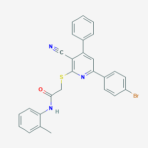 molecular formula C27H20BrN3OS B387903 2-{[6-(4-bromophenyl)-3-cyano-4-phenylpyridin-2-yl]sulfanyl}-N-(2-methylphenyl)acetamide 