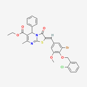 Ethyl (2Z)-2-({3-bromo-4-[(2-chlorophenyl)methoxy]-5-methoxyphenyl}methylidene)-7-methyl-3-oxo-5-phenyl-2H,3H,5H-[1,3]thiazolo[3,2-A]pyrimidine-6-carboxylate