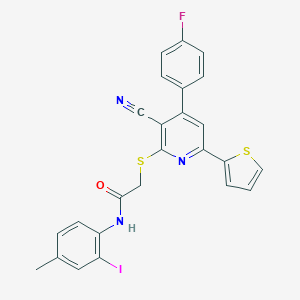 molecular formula C25H17FIN3OS2 B387906 2-{[3-cyano-4-(4-fluorophenyl)-6-(2-thienyl)-2-pyridyl]sulfanyl}-N~1~-(2-iodo-4-methylphenyl)acetamide 