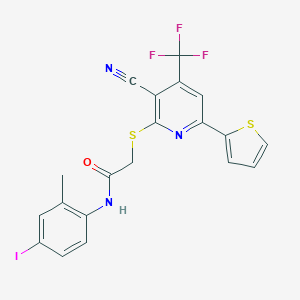 molecular formula C20H13F3IN3OS2 B387908 2-{[3-cyano-6-(2-thienyl)-4-(trifluoromethyl)-2-pyridyl]sulfanyl}-N~1~-(4-iodo-2-methylphenyl)acetamide 