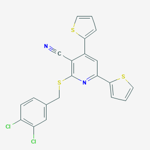 molecular formula C21H12Cl2N2S3 B387909 2-[(3,4-Dichlorobenzyl)sulfanyl]-4,6-di(2-thienyl)nicotinonitrile 