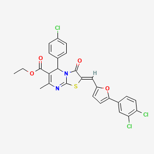 molecular formula C27H19Cl3N2O4S B3879113 ethyl 5-(4-chlorophenyl)-2-{[5-(3,4-dichlorophenyl)-2-furyl]methylene}-7-methyl-3-oxo-2,3-dihydro-5H-[1,3]thiazolo[3,2-a]pyrimidine-6-carboxylate 