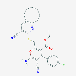 ethyl 6-amino-4-(4-chlorophenyl)-5-cyano-2-{[(3-cyano-5,6,7,8,9,10-hexahydrocycloocta[b]pyridin-2-yl)sulfanyl]methyl}-4H-pyran-3-carboxylate