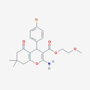 molecular formula C21H24BrNO5 B387915 2-methoxyethyl 2-amino-4-(4-bromophenyl)-7,7-dimethyl-5-oxo-5,6,7,8-tetrahydro-4H-chromene-3-carboxylate CAS No. 303142-36-1