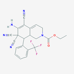 molecular formula C22H18F3N5O2 B387919 Ethyl 6-amino-5,7,7-tricyano-8-[2-(trifluoromethyl)phenyl]-1,3,8,8a-tetrahydroisoquinoline-2-carboxylate CAS No. 339580-83-5
