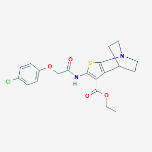 molecular formula C20H21ClN2O4S B038792 4H-4,7-Ethanothieno(2,3-b)pyridine-3-carboxylic acid, 5,6-dihydro-2-(((4-chlorophenoxy)acetyl)amino)-, ethyl ester CAS No. 112290-21-8