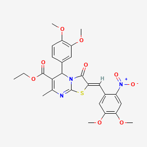 molecular formula C27H27N3O9S B3879211 ethyl 2-(4,5-dimethoxy-2-nitrobenzylidene)-5-(3,4-dimethoxyphenyl)-7-methyl-3-oxo-2,3-dihydro-5H-[1,3]thiazolo[3,2-a]pyrimidine-6-carboxylate 