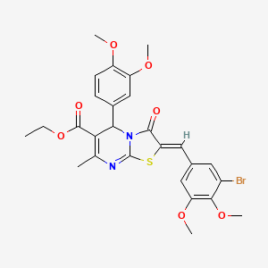 molecular formula C27H27BrN2O7S B3879293 ethyl 2-(3-bromo-4,5-dimethoxybenzylidene)-5-(3,4-dimethoxyphenyl)-7-methyl-3-oxo-2,3-dihydro-5H-[1,3]thiazolo[3,2-a]pyrimidine-6-carboxylate 