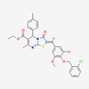 molecular formula C32H28BrClN2O5S B3879304 ethyl 2-{3-bromo-4-[(2-chlorobenzyl)oxy]-5-methoxybenzylidene}-7-methyl-5-(4-methylphenyl)-3-oxo-2,3-dihydro-5H-[1,3]thiazolo[3,2-a]pyrimidine-6-carboxylate 
