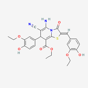 molecular formula C28H27N3O7S B3879327 ethyl 5-amino-6-cyano-2-(3-ethoxy-4-hydroxybenzylidene)-7-(3-ethoxy-4-hydroxyphenyl)-3-oxo-2,3-dihydro-7H-[1,3]thiazolo[3,2-a]pyridine-8-carboxylate 