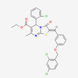 molecular formula C30H23Cl3N2O4S B3879343 ethyl 5-(2-chlorophenyl)-2-{3-[(2,4-dichlorobenzyl)oxy]benzylidene}-7-methyl-3-oxo-2,3-dihydro-5H-[1,3]thiazolo[3,2-a]pyrimidine-6-carboxylate 