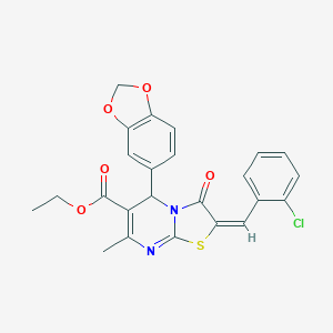 molecular formula C24H19ClN2O5S B387936 ethyl 5-(1,3-benzodioxol-5-yl)-2-(2-chlorobenzylidene)-7-methyl-3-oxo-2,3-dihydro-5H-[1,3]thiazolo[3,2-a]pyrimidine-6-carboxylate 