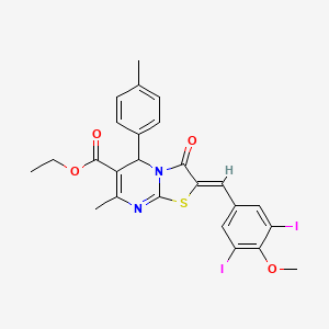 molecular formula C25H22I2N2O4S B3879387 ethyl 2-(3,5-diiodo-4-methoxybenzylidene)-7-methyl-5-(4-methylphenyl)-3-oxo-2,3-dihydro-5H-[1,3]thiazolo[3,2-a]pyrimidine-6-carboxylate 