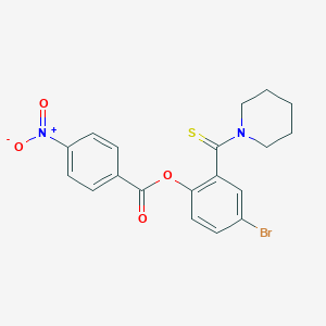 molecular formula C19H17BrN2O4S B387940 4-Nitro-benzoic acid 4-bromo-2-(piperidine-1-carbothioyl)-phenyl ester 