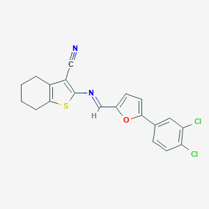 molecular formula C20H14Cl2N2OS B387941 2-({[5-(3,4-Dichlorophenyl)-2-furyl]methylene}amino)-4,5,6,7-tetrahydro-1-benzothiophene-3-carbonitrile 