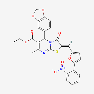 molecular formula C28H21N3O8S B3879464 ethyl 5-(1,3-benzodioxol-5-yl)-7-methyl-2-{[5-(2-nitrophenyl)-2-furyl]methylene}-3-oxo-2,3-dihydro-5H-[1,3]thiazolo[3,2-a]pyrimidine-6-carboxylate 