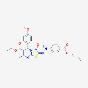 molecular formula C28H30N4O6S B387948 ethyl 2-{[4-(butoxycarbonyl)phenyl]hydrazono}-5-(4-methoxyphenyl)-7-methyl-3-oxo-2,3-dihydro-5H-[1,3]thiazolo[3,2-a]pyrimidine-6-carboxylate 