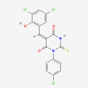 molecular formula C17H9Cl3N2O3S B3879616 1-(4-chlorophenyl)-5-(3,5-dichloro-2-hydroxybenzylidene)-2-thioxodihydro-4,6(1H,5H)-pyrimidinedione 