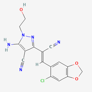 molecular formula C16H12ClN5O3 B3879688 5-amino-3-[2-(6-chloro-1,3-benzodioxol-5-yl)-1-cyanovinyl]-1-(2-hydroxyethyl)-1H-pyrazole-4-carbonitrile 