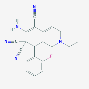 molecular formula C20H18FN5 B387970 6-amino-2-ethyl-8-(2-fluorophenyl)-2,3,8,8a-tetrahydroisoquinoline-5,7,7(1H)-tricarbonitrile 