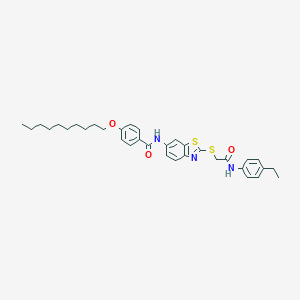 molecular formula C34H41N3O3S2 B387972 4-(decyloxy)-N-[2-({2-[(4-ethylphenyl)amino]-2-oxoethyl}sulfanyl)-1,3-benzothiazol-6-yl]benzamide 