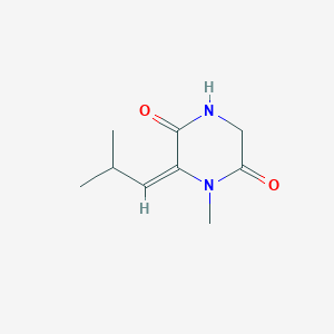 molecular formula C9H14N2O2 B038798 2,5-Piperazinedione,1-methyl-6-(2-methylpropylidene)-,(E)-(9CI) CAS No. 113802-15-6