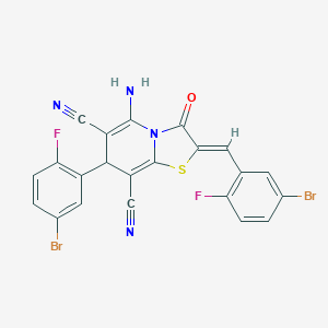 molecular formula C22H10Br2F2N4OS B387980 5-amino-2-(5-bromo-2-fluorobenzylidene)-7-(5-bromo-2-fluorophenyl)-3-oxo-2,3-dihydro-7H-[1,3]thiazolo[3,2-a]pyridine-6,8-dicarbonitrile 