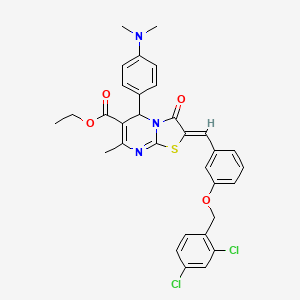molecular formula C32H29Cl2N3O4S B3879868 ethyl 2-{3-[(2,4-dichlorobenzyl)oxy]benzylidene}-5-[4-(dimethylamino)phenyl]-7-methyl-3-oxo-2,3-dihydro-5H-[1,3]thiazolo[3,2-a]pyrimidine-6-carboxylate 