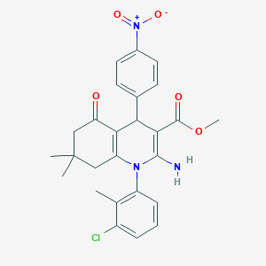 Methyl 2-amino-1-(3-chloro-2-methylphenyl)-4-{4-nitrophenyl}-7,7-dimethyl-5-oxo-1,4,5,6,7,8-hexahydro-3-quinolinecarboxylate