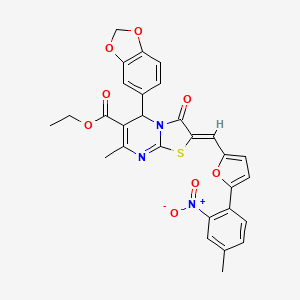 molecular formula C29H23N3O8S B3879955 Ethyl (2Z)-5-(2H-1,3-benzodioxol-5-YL)-7-methyl-2-{[5-(4-methyl-2-nitrophenyl)furan-2-YL]methylidene}-3-oxo-2H,3H,5H-[1,3]thiazolo[3,2-A]pyrimidine-6-carboxylate 