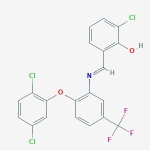 molecular formula C20H11Cl3F3NO2 B388004 2-Chloro-6-({[2-(2,5-dichlorophenoxy)-5-(trifluoromethyl)phenyl]imino}methyl)phenol 