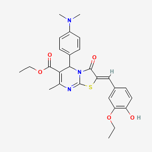 molecular formula C27H29N3O5S B3880193 ethyl 5-[4-(dimethylamino)phenyl]-2-(3-ethoxy-4-hydroxybenzylidene)-7-methyl-3-oxo-2,3-dihydro-5H-[1,3]thiazolo[3,2-a]pyrimidine-6-carboxylate 