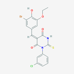 molecular formula C19H14BrClN2O4S B3880206 5-(3-bromo-5-ethoxy-4-hydroxybenzylidene)-1-(3-chlorophenyl)-2-thioxodihydro-4,6(1H,5H)-pyrimidinedione 