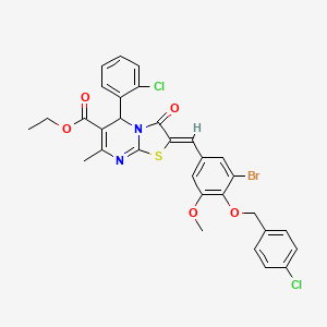 molecular formula C31H25BrCl2N2O5S B3880225 ethyl 2-{3-bromo-4-[(4-chlorobenzyl)oxy]-5-methoxybenzylidene}-5-(2-chlorophenyl)-7-methyl-3-oxo-2,3-dihydro-5H-[1,3]thiazolo[3,2-a]pyrimidine-6-carboxylate 