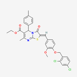 molecular formula C32H28Cl2N2O5S B3880237 ethyl 2-{4-[(2,4-dichlorobenzyl)oxy]-3-methoxybenzylidene}-7-methyl-5-(4-methylphenyl)-3-oxo-2,3-dihydro-5H-[1,3]thiazolo[3,2-a]pyrimidine-6-carboxylate 