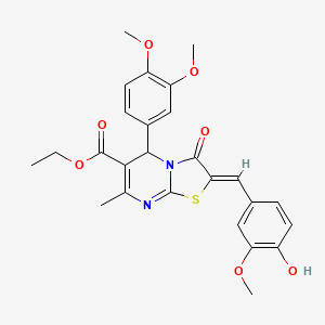 molecular formula C26H26N2O7S B3880261 ethyl 5-(3,4-dimethoxyphenyl)-2-(4-hydroxy-3-methoxybenzylidene)-7-methyl-3-oxo-2,3-dihydro-5H-[1,3]thiazolo[3,2-a]pyrimidine-6-carboxylate CAS No. 5679-64-1